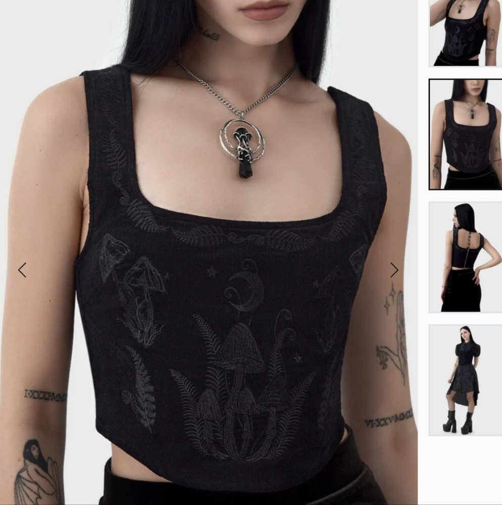 Killstar Black Tank Top with Gray Mushroom Design